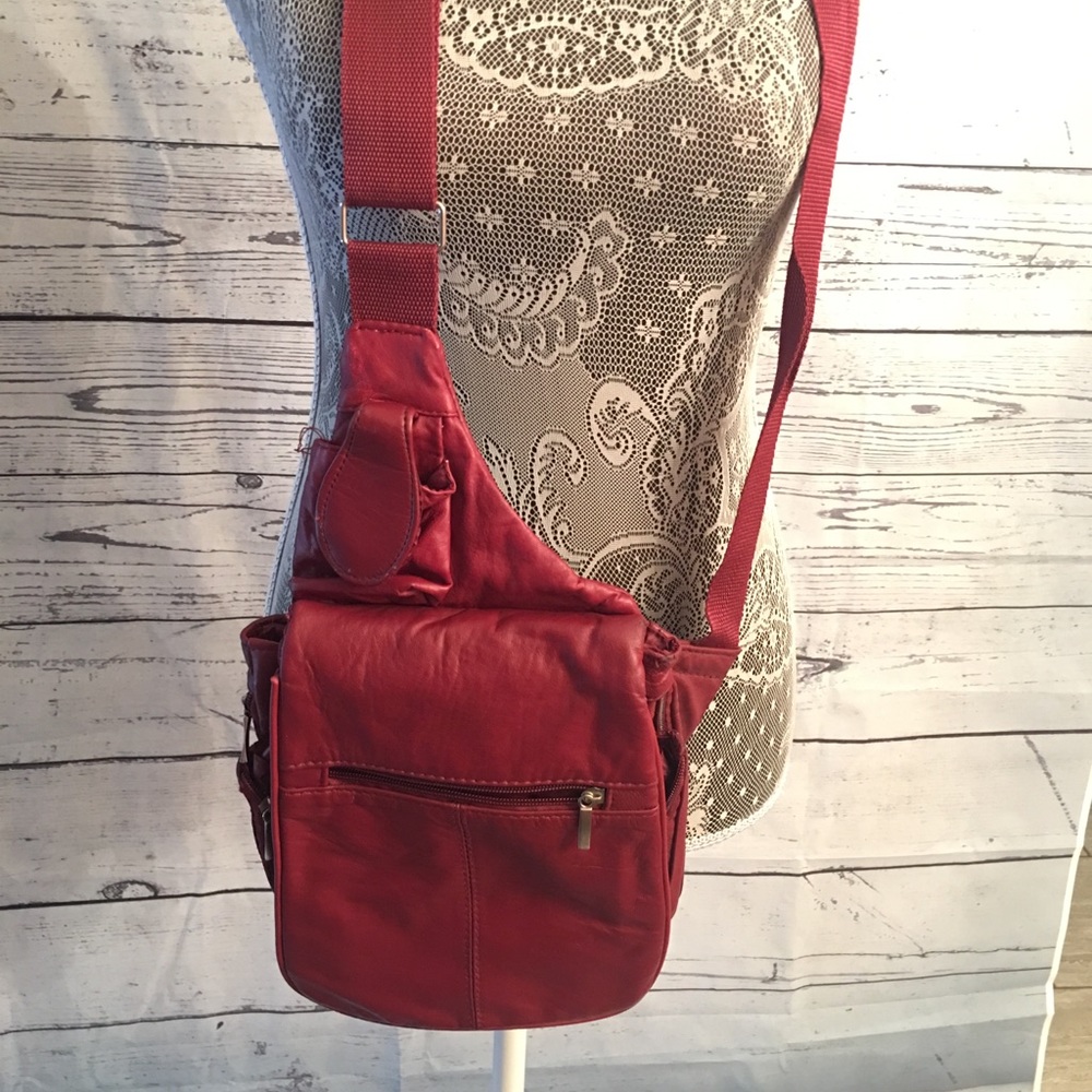 Buxton genuine leather red crossbody purse